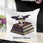 19511 personalised skull books gothic witchy cushion