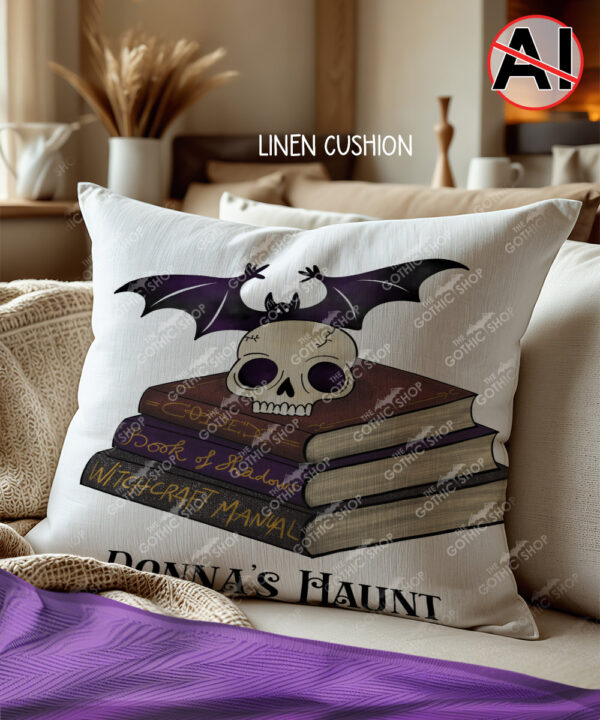 19511 personalised skull books gothic witchy cushion 2
