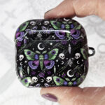 pretty goth moth iphone airpod 4 case gothic print glossy cover