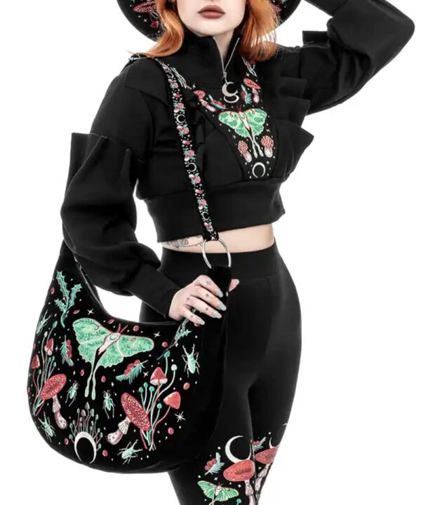 autumnal equinox luna moth & mushrooms huge hobo bag by restyle