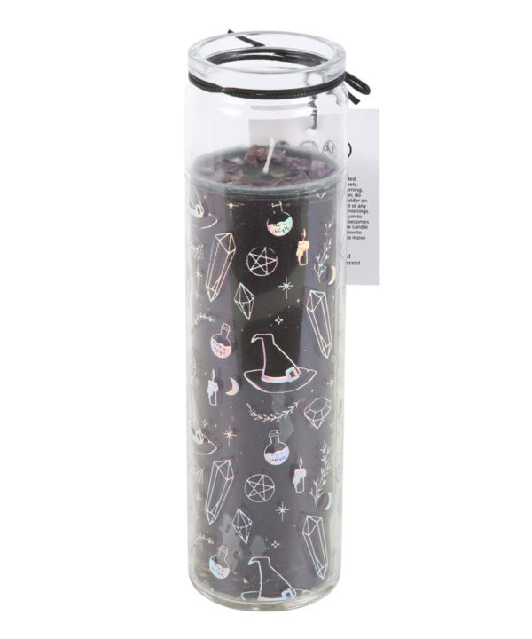 crystal witch jasmine tube candle with amethyst chips