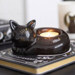 black cat magick curled cat tealight holder