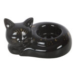 black cat magick curled cat tealight holder