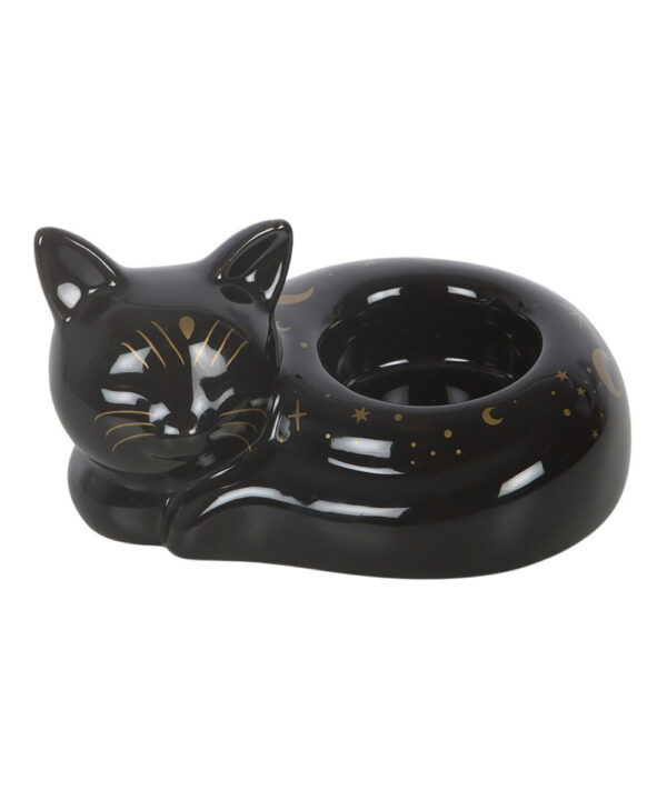 black cat magick curled cat tealight holder