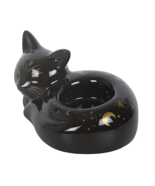 black cat magick curled cat tealight holder