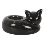 black cat magick curled cat tealight holder