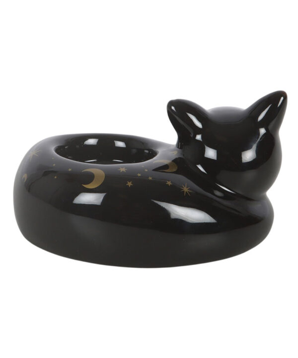 black cat magick curled cat tealight holder