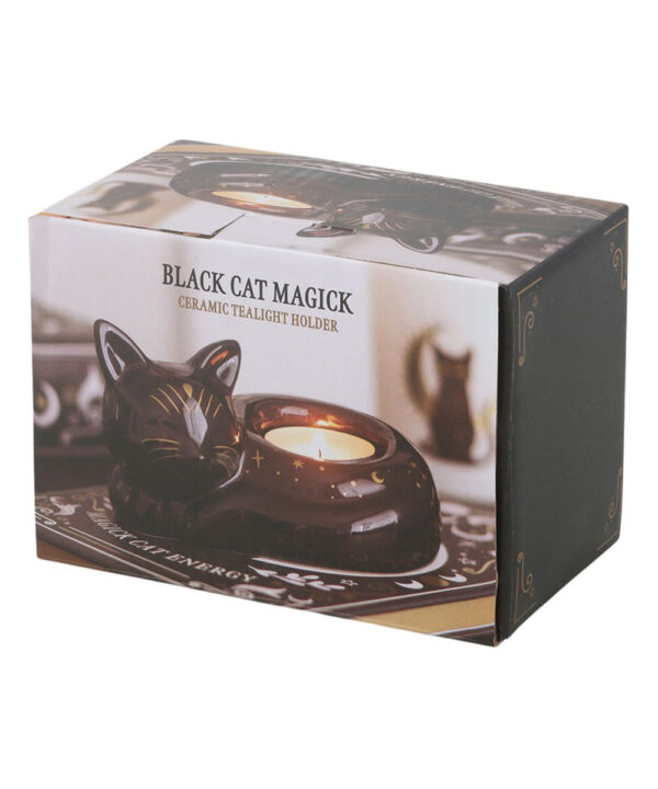 black cat magick curled cat tealight holder