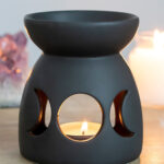 triple moon cut out matte black celestial oil burner