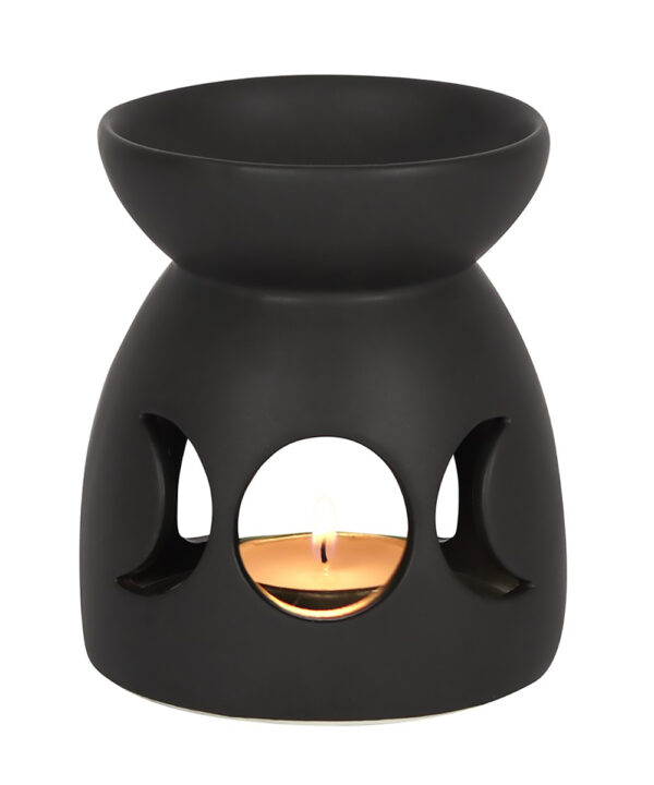 triple moon cut out matte black celestial oil burner