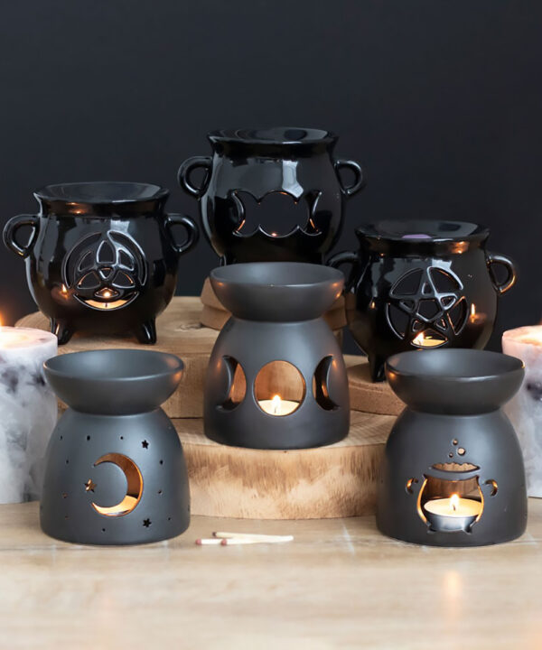 triple moon cut out matte black celestial oil burner