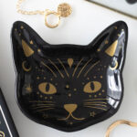 magick black cat face trinket dish