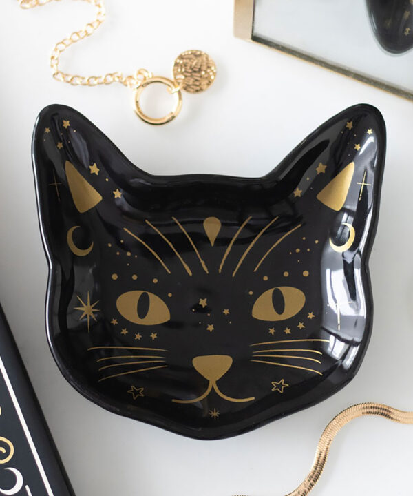 magick black cat face trinket dish
