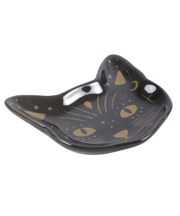magick black cat face trinket dish