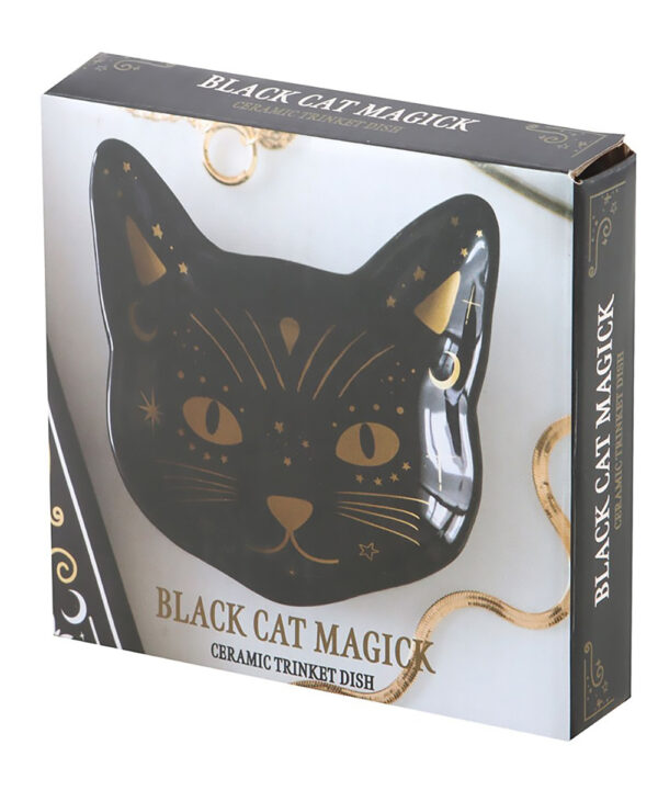magick black cat face trinket dish