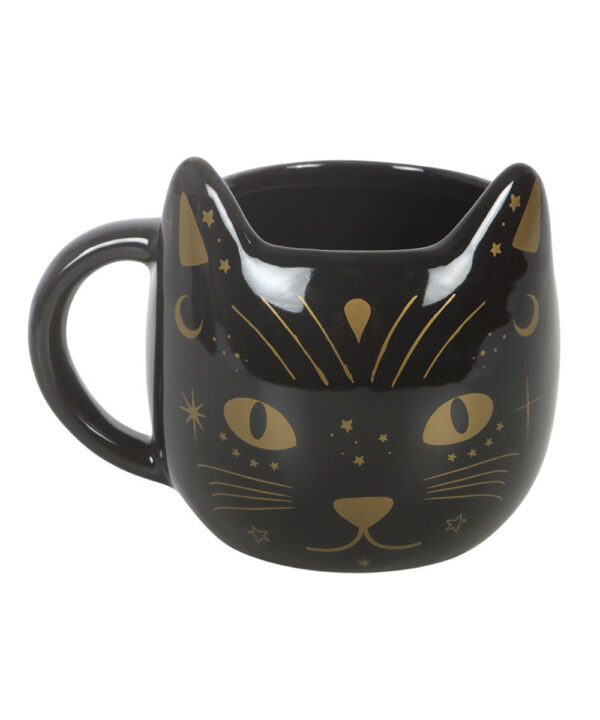 magick black cat face mug