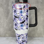 pretty ghosts & flowers gothic print lilac large 40oz insulated tumbler with handle second