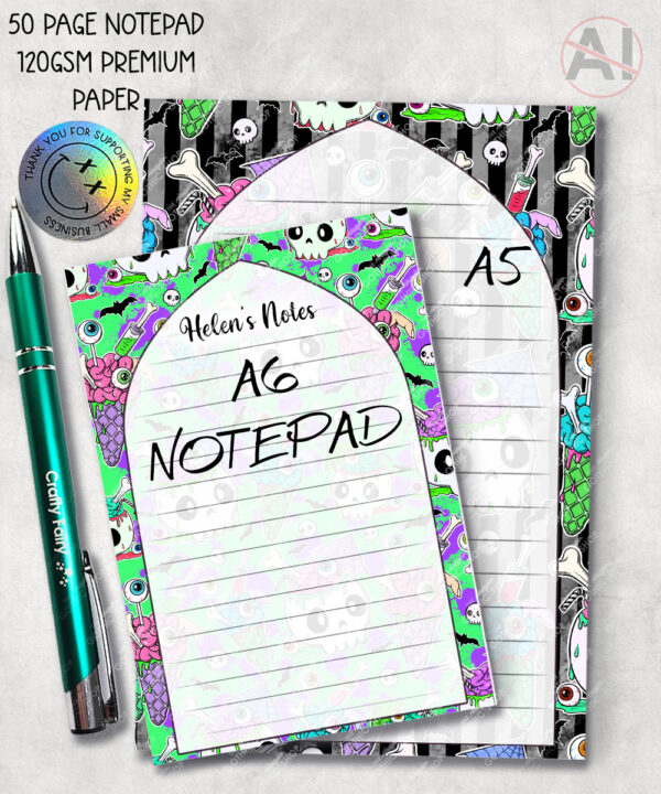 zombie sweet treats notepad optional personalised gothic halloween stationery