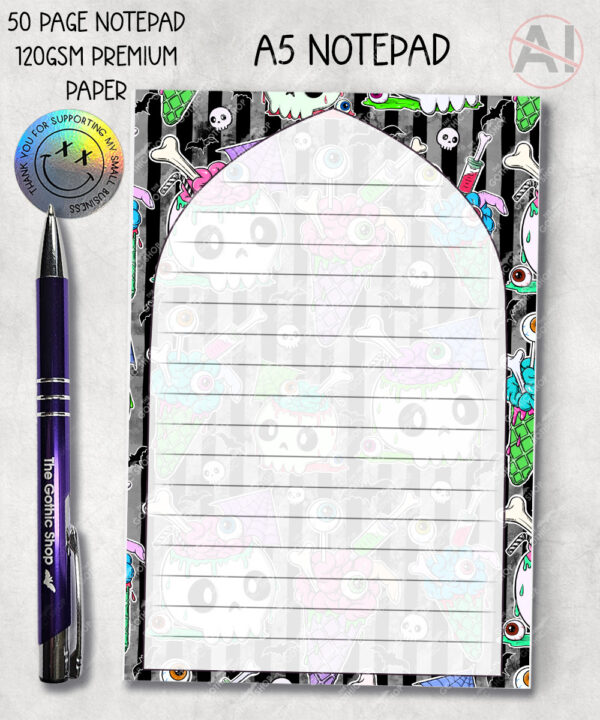 zombie sweet treats notepad optional personalised gothic halloween stationery