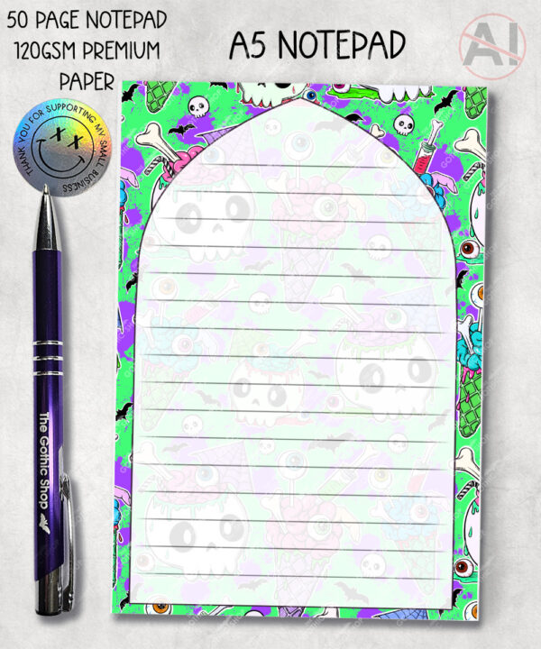 personalised witchy reader skull & books gothic a6 notepad stationery (copy)
