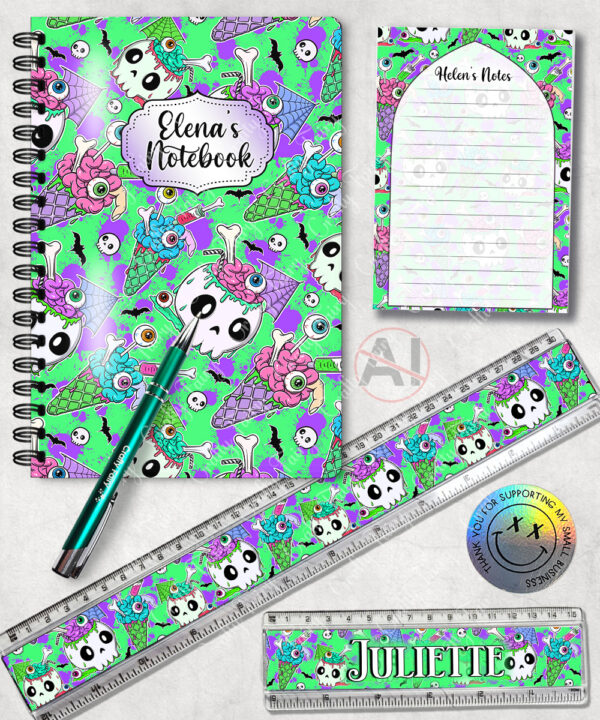 personalised witchy reader skull & books gothic a6 notepad stationery (copy)
