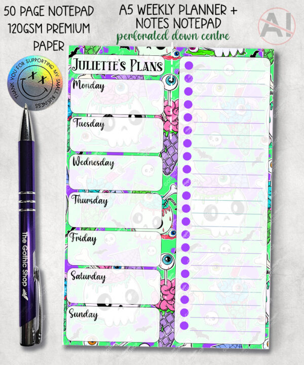 personalised witchy reader skull & books gothic a6 notepad stationery (copy)