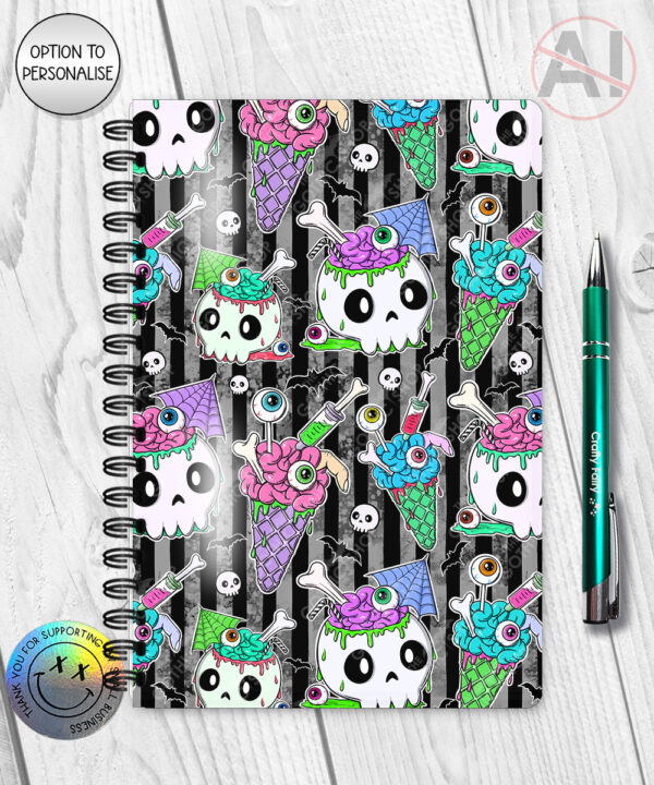 zombie sweet treats notebook journal optional personalised gothic halloween stationery