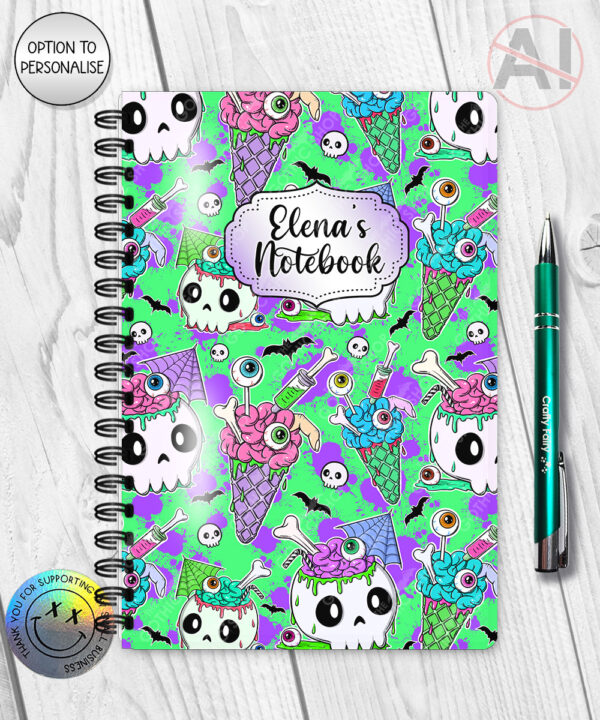 zombie sweet treats notebook journal optional personalised gothic halloween stationery