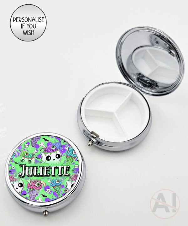 zombie sweet treats gothic round pill box option to personalise