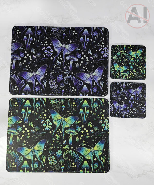 mystic forest moths & mushrooms witchy gothic placemat / coaster