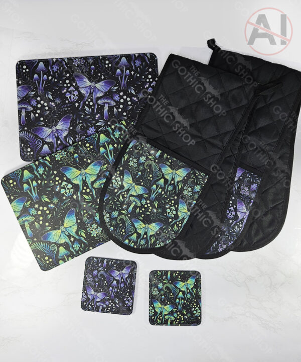 mystic forest moths & mushrooms witchy gothic placemat / coaster