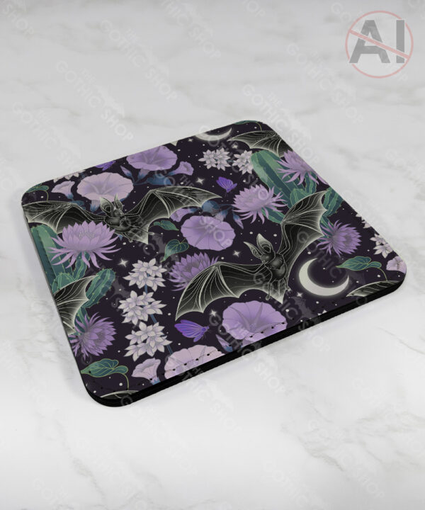 bats & lilac purple blooms gothic placemat / coaster