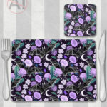 bats & lilac purple blooms gothic placemat / coaster