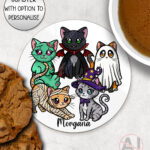 19698 spooky cats gothic halloween coaster 2