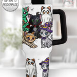 kittyween spooky cats gothic halloween large 40oz insulated tumbler with handle option to personalise
