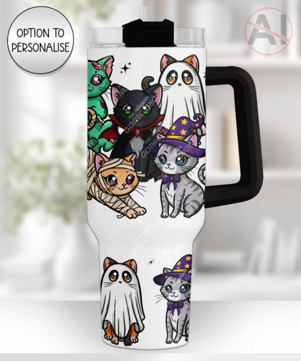 kittyween spooky cats gothic halloween large 40oz insulated tumbler with handle option to personalise