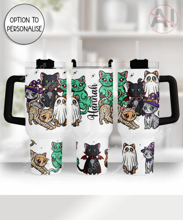 kittyween spooky cats gothic halloween large 40oz insulated tumbler with handle option to personalise