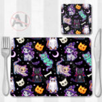 19703 spooky cats gothic halloween placemat coaster