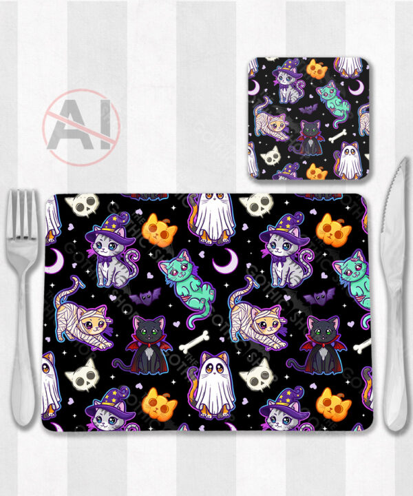 19703 spooky cats gothic halloween placemat coaster