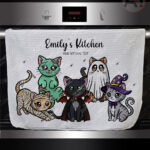 19704 spooky cats gothic halloween kitchen towel 1