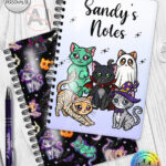 kittyween spooky cats gothic halloween notebook journal option to personalise