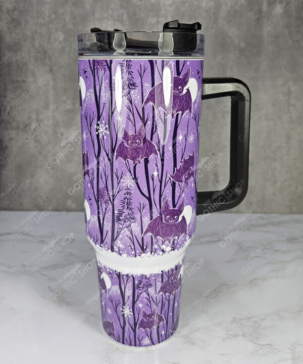 winter bats purple gothic halloween 40oz insulated tumbler with handle