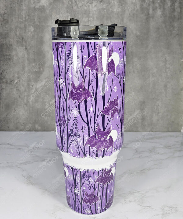 winter bats purple gothic halloween 40oz insulated tumbler with handle