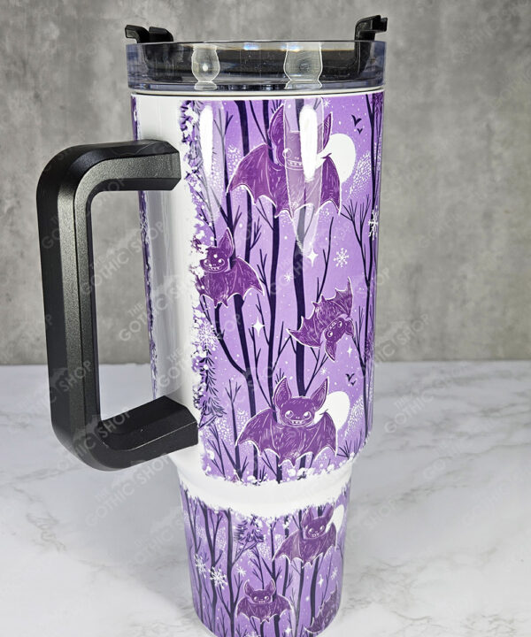 winter bats purple gothic halloween 40oz insulated tumbler with handle