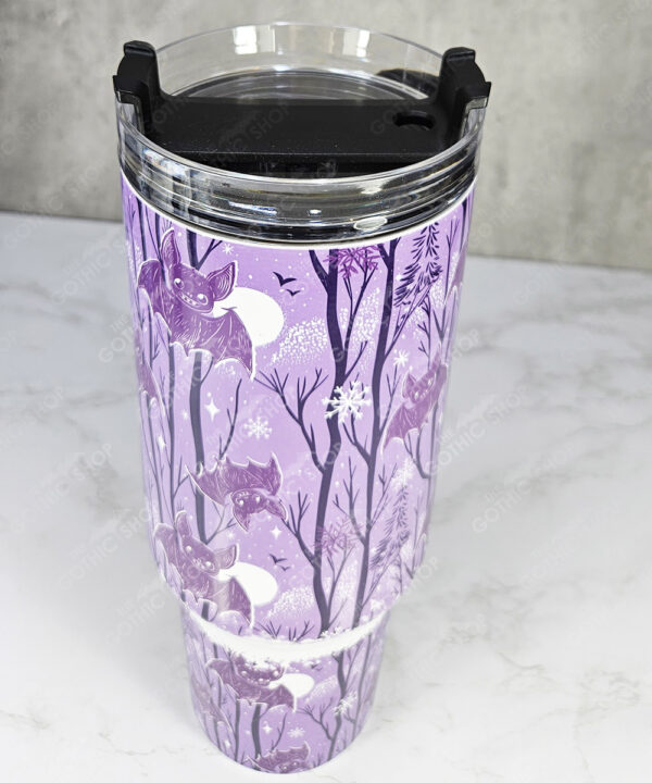 winter bats purple gothic halloween 40oz insulated tumbler with handle
