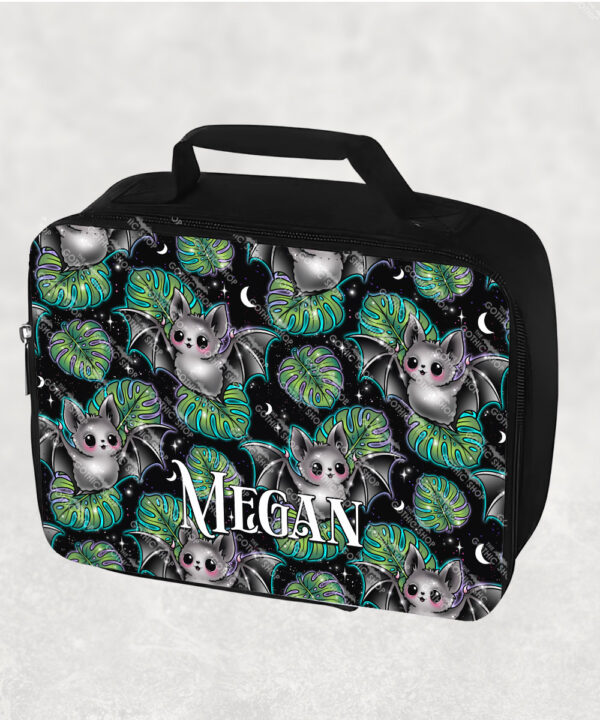 plantbatty bat with monstera gothic insulated cooler lunch bag option to personalise