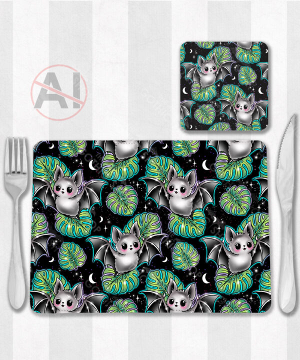 19741 bat monstera gothic placemat coaster