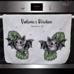 19743 bat monstera gothic kitchen towel 1