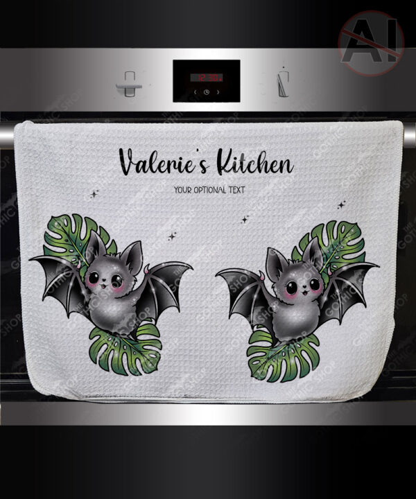 19743 bat monstera gothic kitchen towel 1