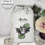 19745 bat monstera gothic drawstring bag 1
